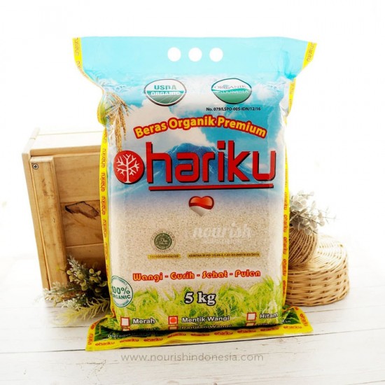 Hariku, Organic White Rice Mentik Wangi 5 kg (Beras Putih Organik)