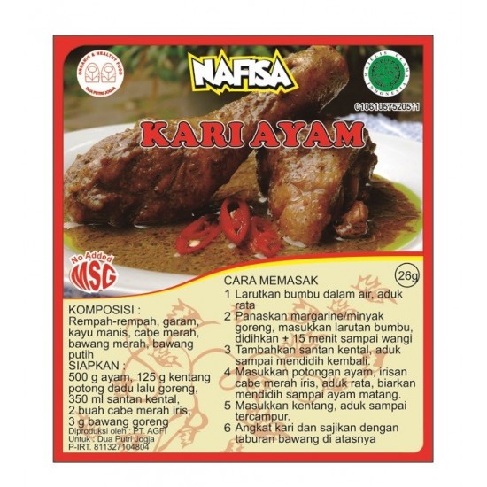 Nafisa Bumbu Instant NO MSG - Kari Ayam
