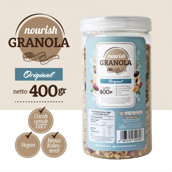 Nourish Granola Original Bebas Kolesterol Tinggi Serat Vegan - 400 Gram