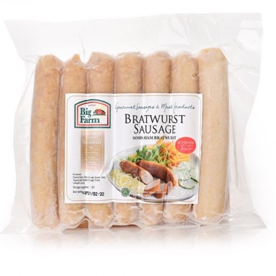 Big Farm Bratwurst Sausage Sosis NO MSG 7pc 500g 