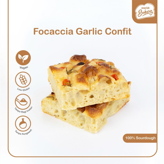 Focaccia Garlic Confit - 100% Sourdough Focaccia Long Fermentation Slice (Vegan)