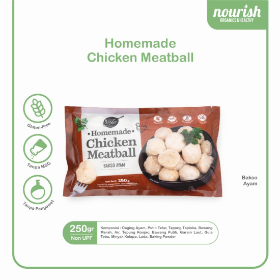 Homemade Chicken Meatball Nourish Kitchen - Bakso Ayam Bebas Gluten, Tanpa MSG, Tanpa Pengawet 250 gr - Original