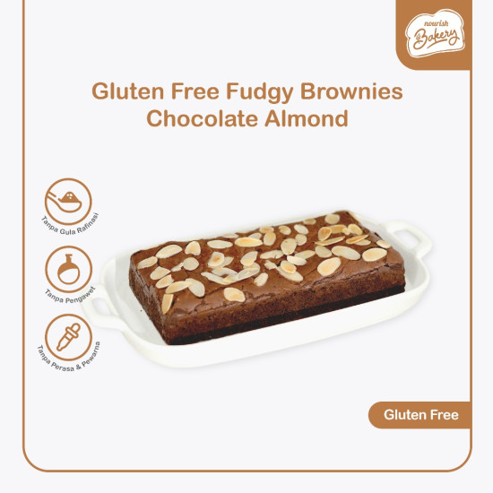 Gluten Free Fudgy Brownies Chocolate Almond - Tanpa Gula Rafinasi, Tanpa Margarine
