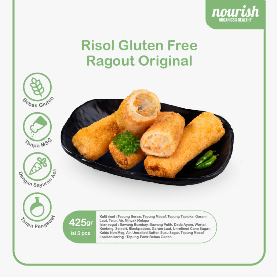 Homemade Risol Frozen Nourish Kitchen - Bebas Gluten, Tanpa MSG, Tanpa Pengawet, Rempah Alami 425 gr (isi 5) - Ragout Original