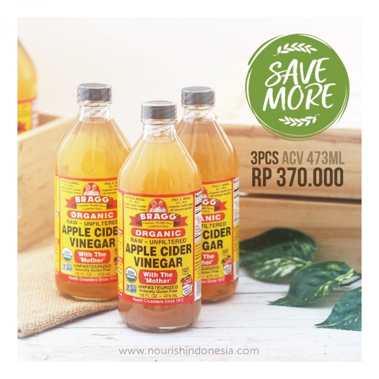 Bragg, Organic Apple Cider Vinegar (ACV / Cuka Apel) 473ml for 3pc