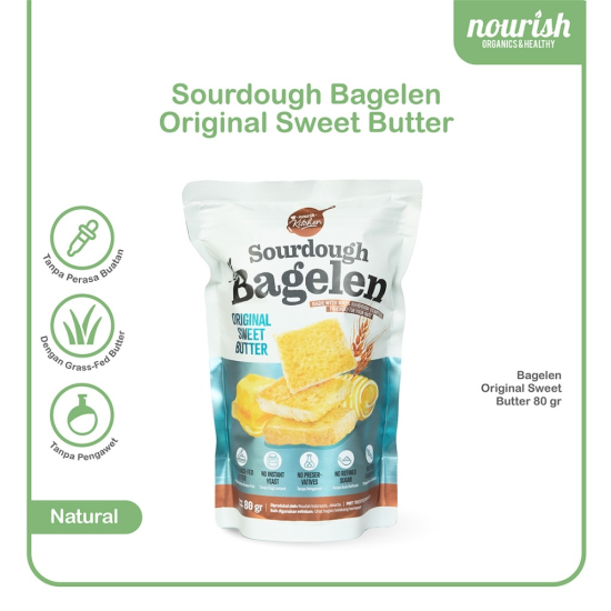 Nourish Sourdough Bagelen Original Sweet Butter 80 gr - 100% Sourdough, Tanpa Gula Rafinasi, Grass Fed Butter