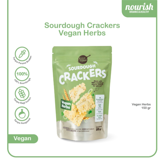 Nourish Sourdough Crackers Vegan Herbs 80gr - 100% Sourdough, Bebas Gula, Vegan