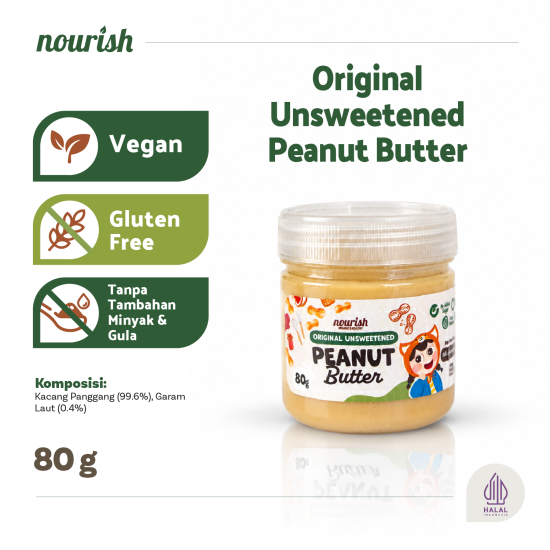 Nourish Original Unsweetened Peanut Butter - 80 gram