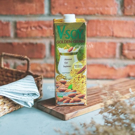 V-Soy Golden Grain Susu Almond, Oat, Soy (VSoy Milk Non GMO) 1 L
